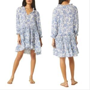 Misa Los Angeles Nita Floral Bracelet Sleeve Trapeze Dress Toile Blue XS